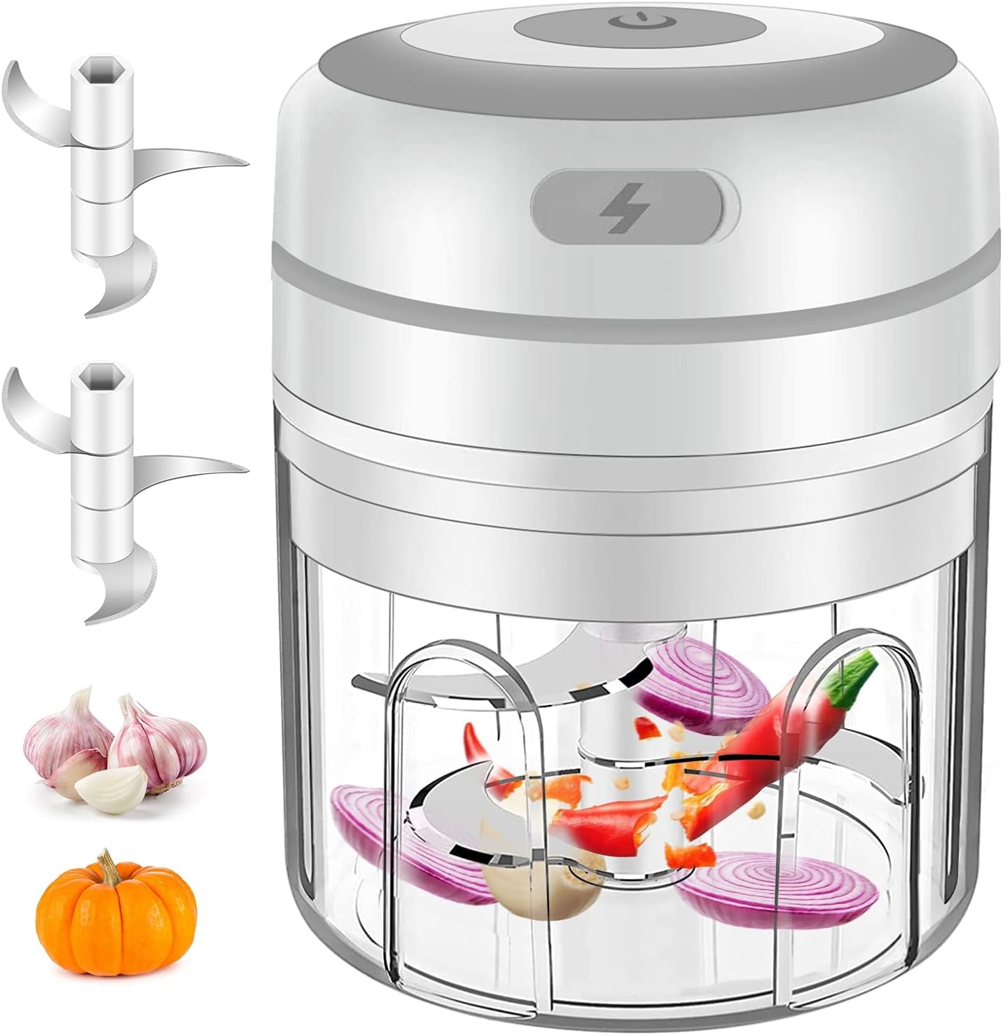 Mini Garlic Chopper,  Electric Food Processor, Garlic Mincer Portable Processor for Chop Onion Ginger Vegetable Pepper Spice Meat, Baby Food, Easy Clean, Waterproof, BPA Free (250Ml)