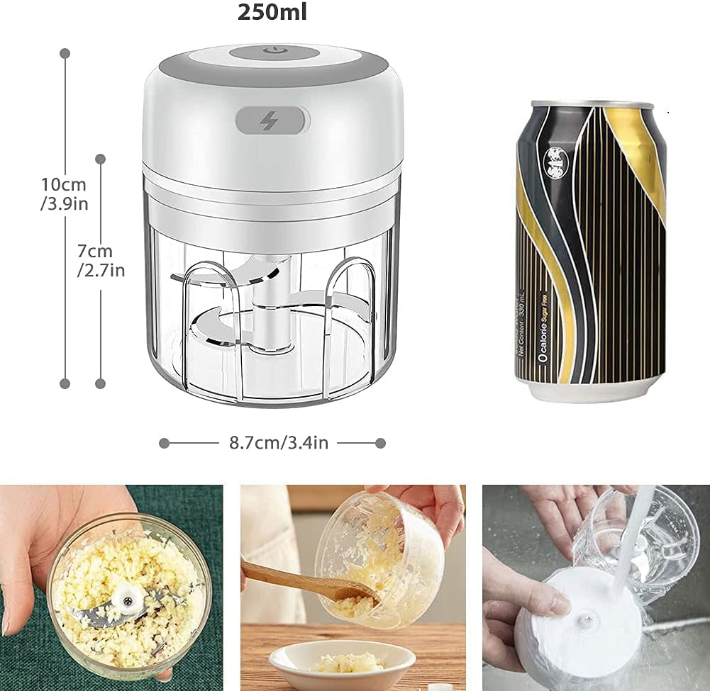 Mini Garlic Chopper,  Electric Food Processor, Garlic Mincer Portable Processor for Chop Onion Ginger Vegetable Pepper Spice Meat, Baby Food, Easy Clean, Waterproof, BPA Free (250Ml)